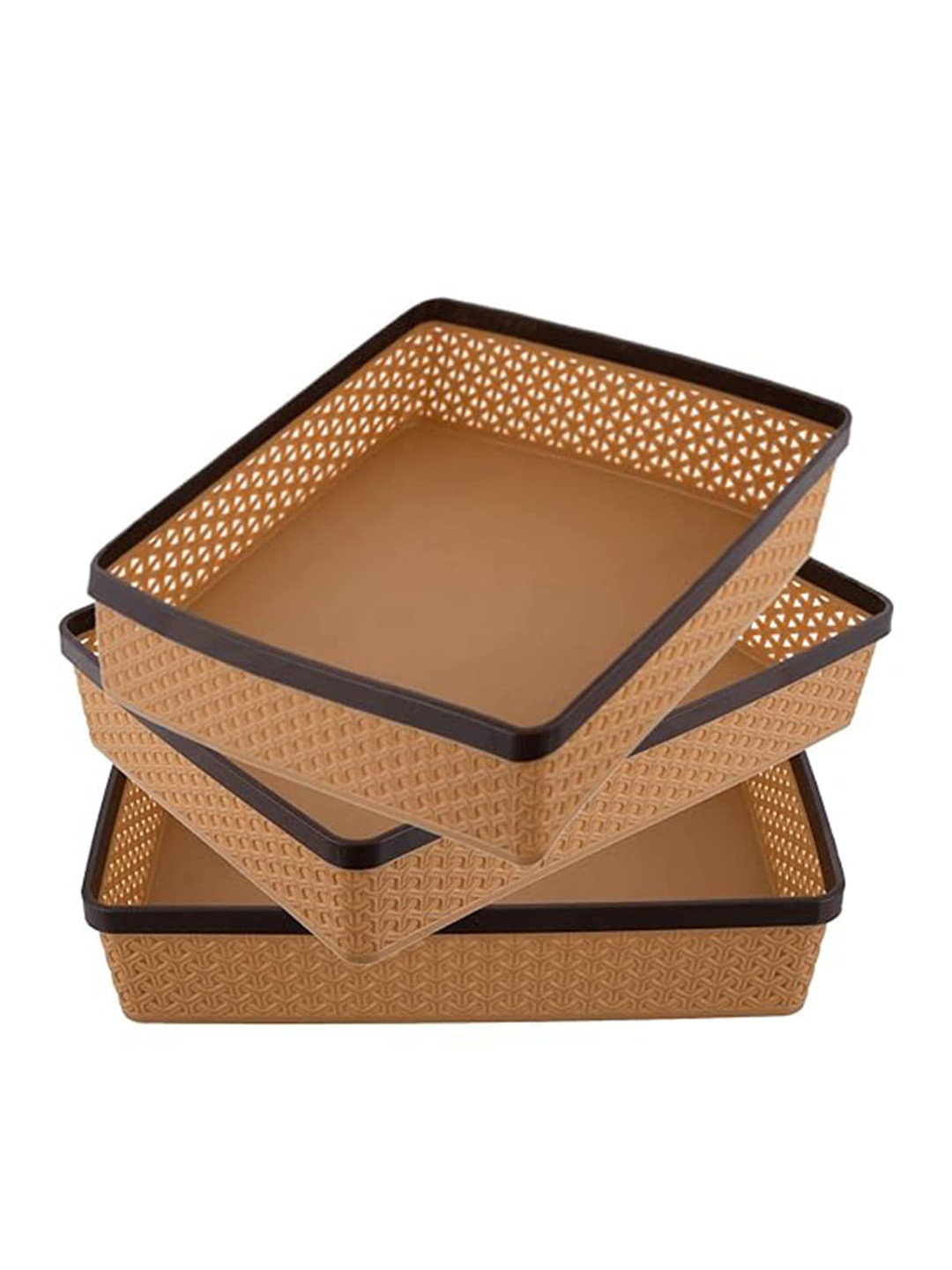 Kuber Industries Brown 3-Pieces Fabric Solitaire Stationary Desk Organizers