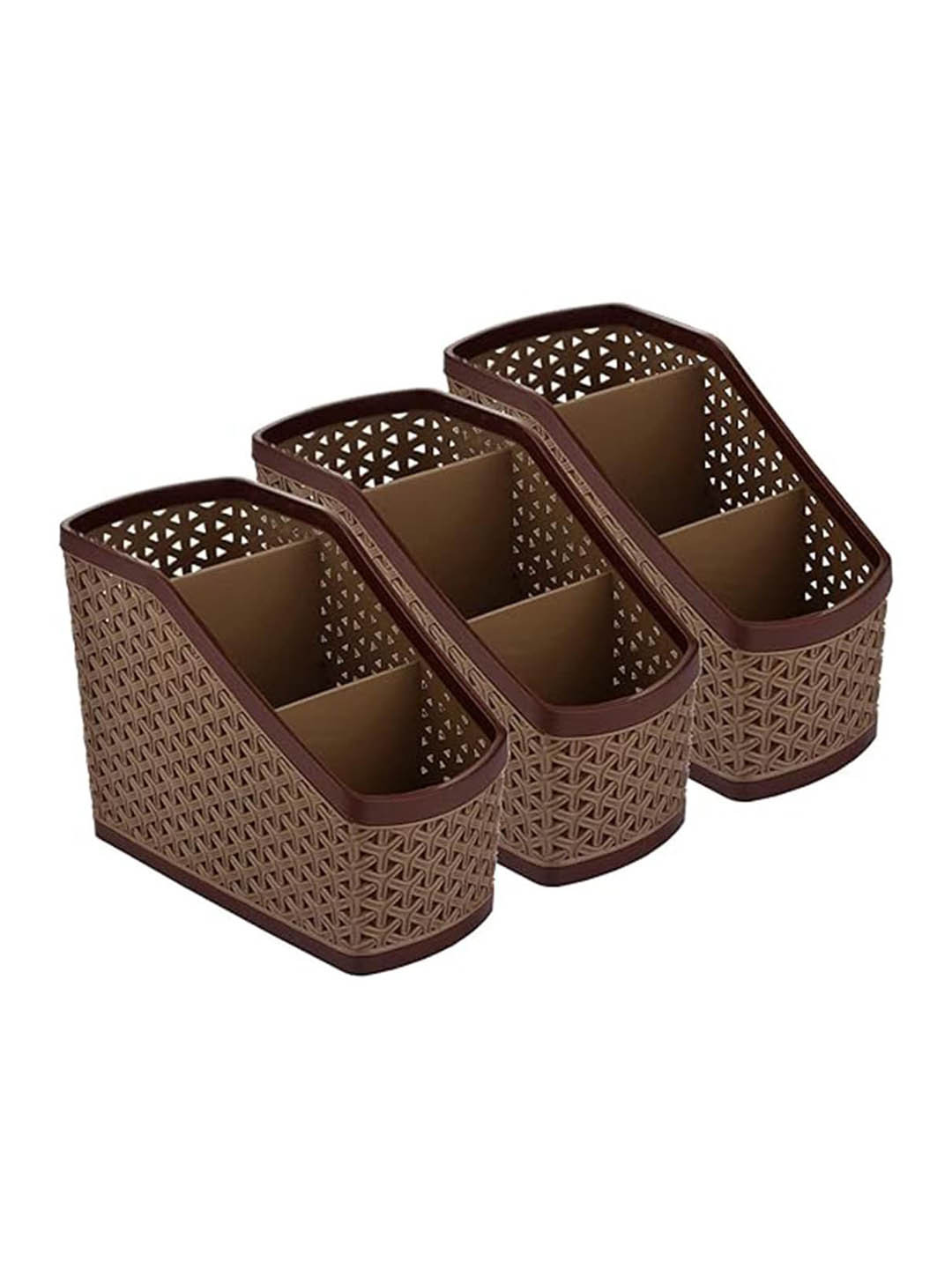 Kuber Industries Brown 3-Pieces Self-Design Multipurpose Desk Organisers