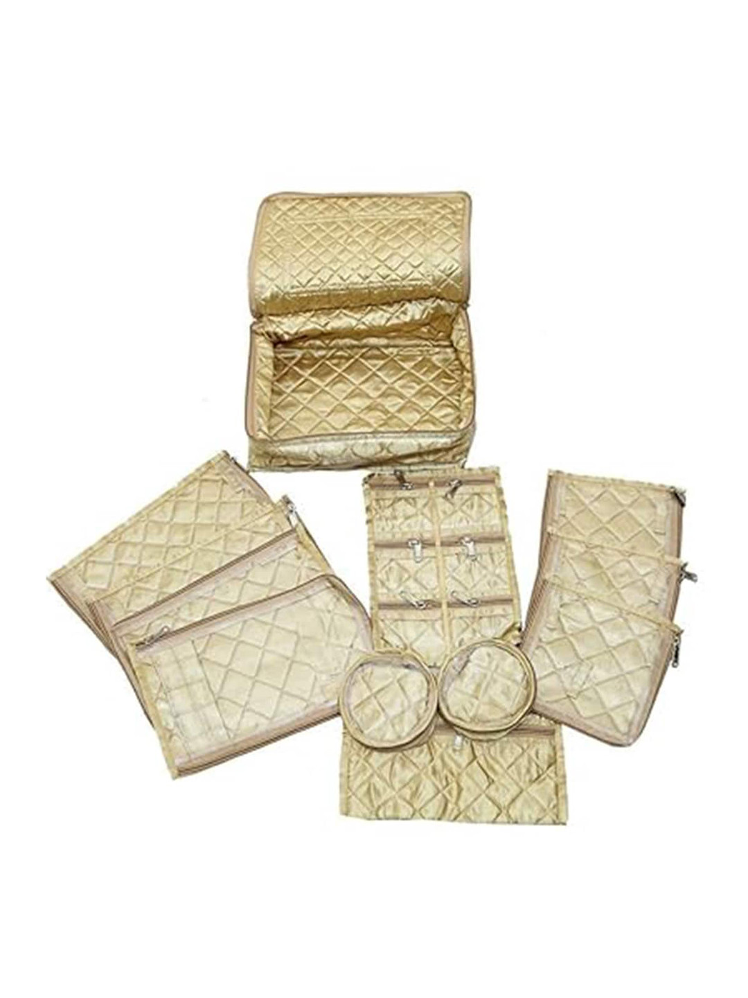 Kuber Industries Golden Quilted Satin Jewellery Organiser