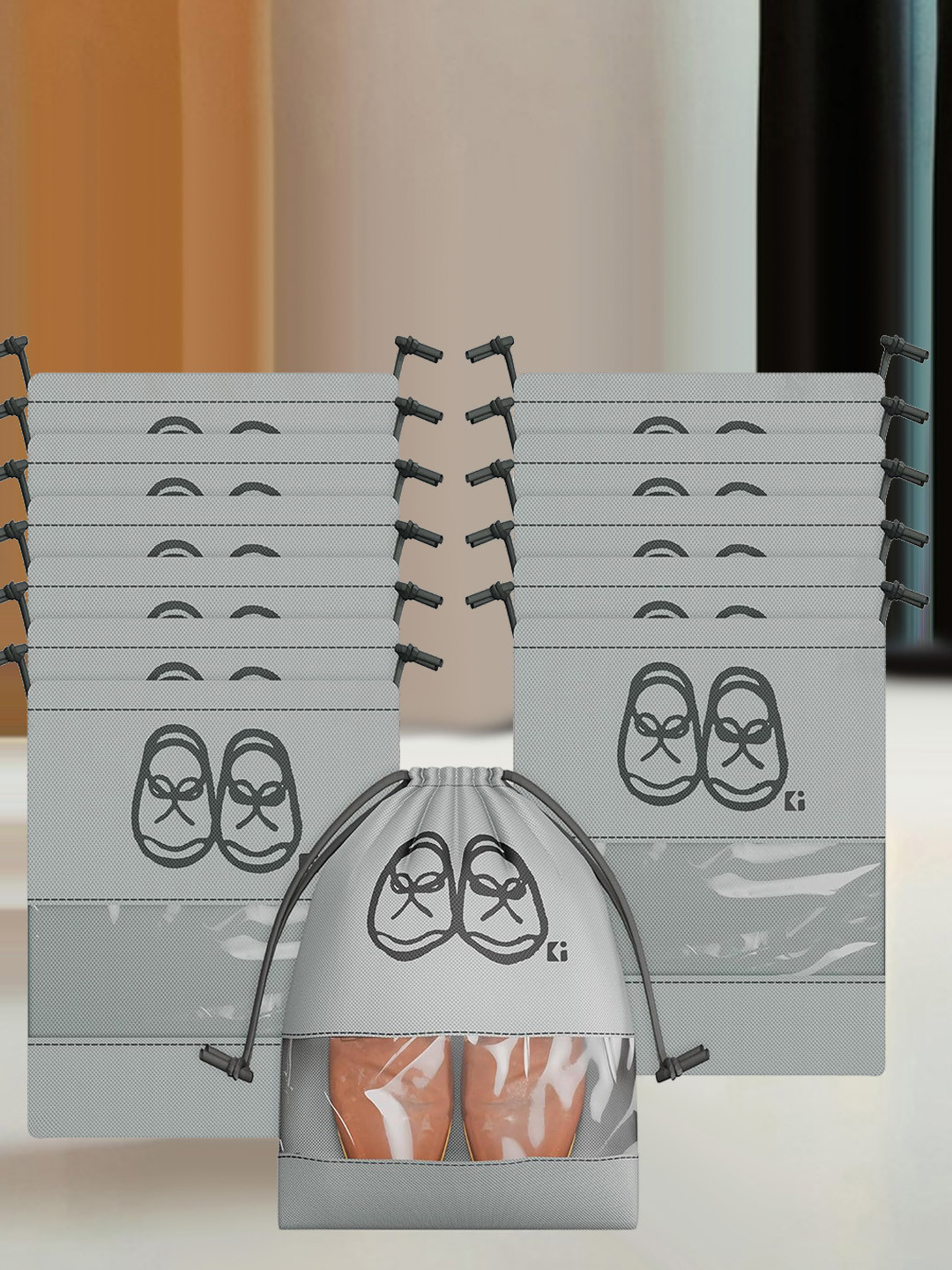 Kuber Industries 12 Pcs Grey Printed Travel Shoe Organisers