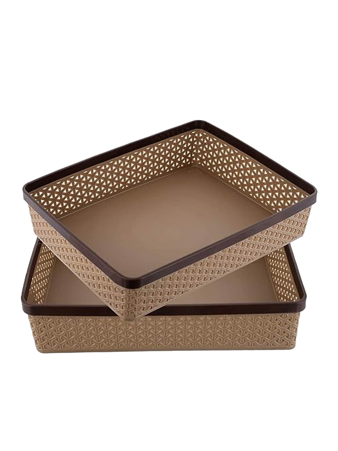 Kuber Industries 2 Pcs Brown Fabric Solitaire Stationary Desk Organizers