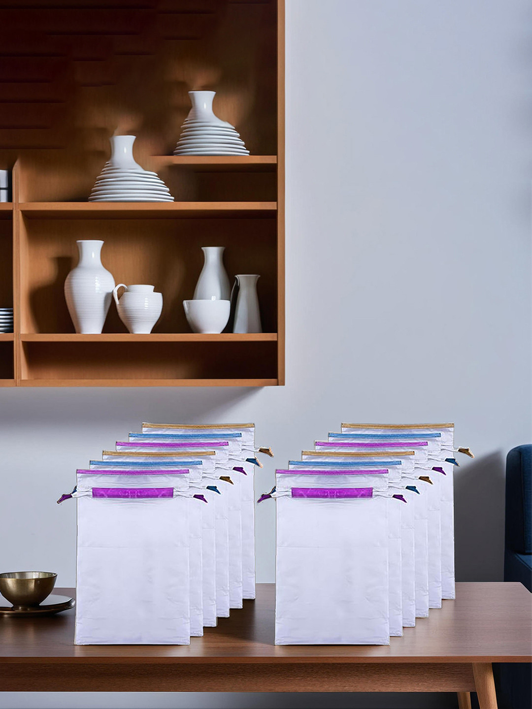 Kuber Industries 12 Pcs White Waterproof String Bag Organizers