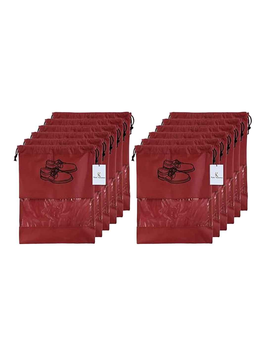 Kuber Industries Maroon 12 Pieces Shoe String Bag Organizers