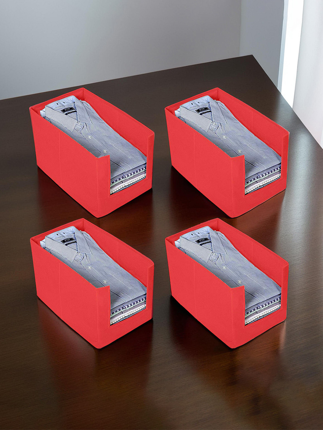 Kuber Industries Red Non Oven Shirt Organizer