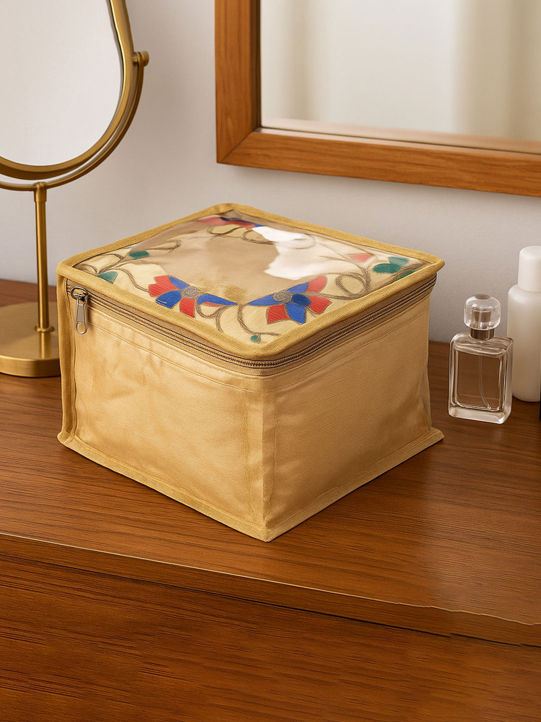 Kuber Industries Flower Design Laminated Saree Organiser with Pouches