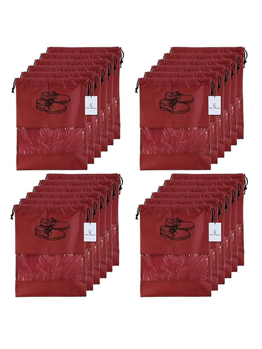 Kuber Industries Maroon 24 Pieces Non Woven Travel Shoe String Bag Organizers
