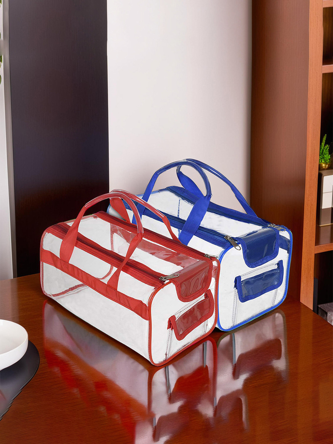 Kuber Industries Blue & Red 2 Pieces Travel Toiletry Bag