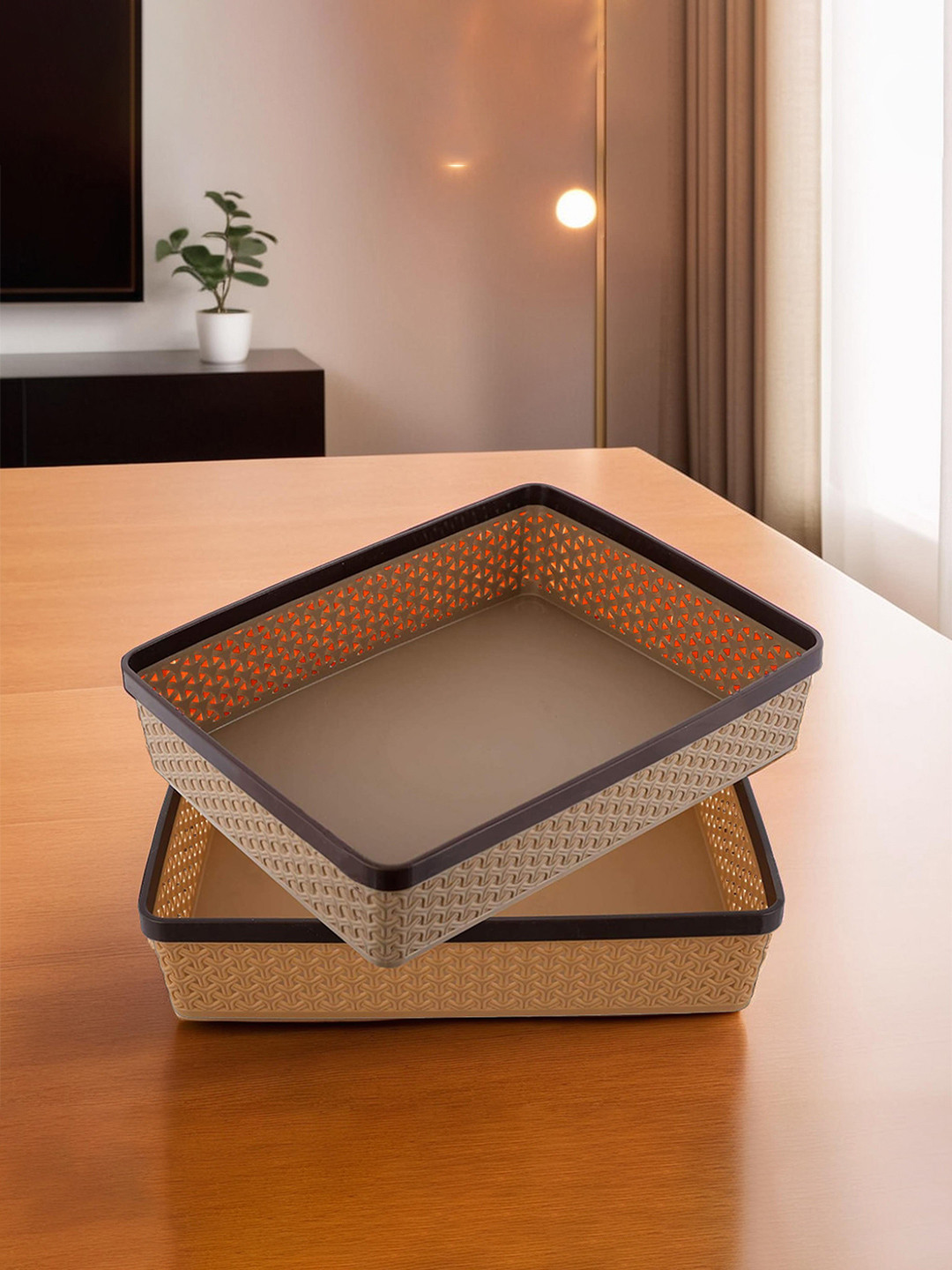Kuber Industries Brown 2 Pieces Solitaire Stationary Holder Desk Organizers