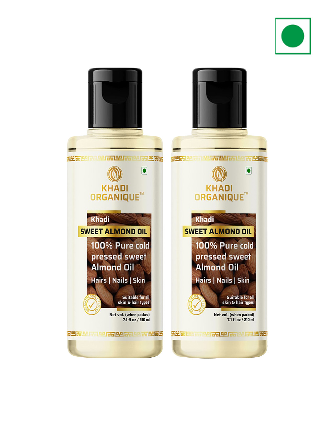 Khadi Organique 100% Pure Set Of 2 Cold Pressed Sweet Almond Oil - 210ml Each