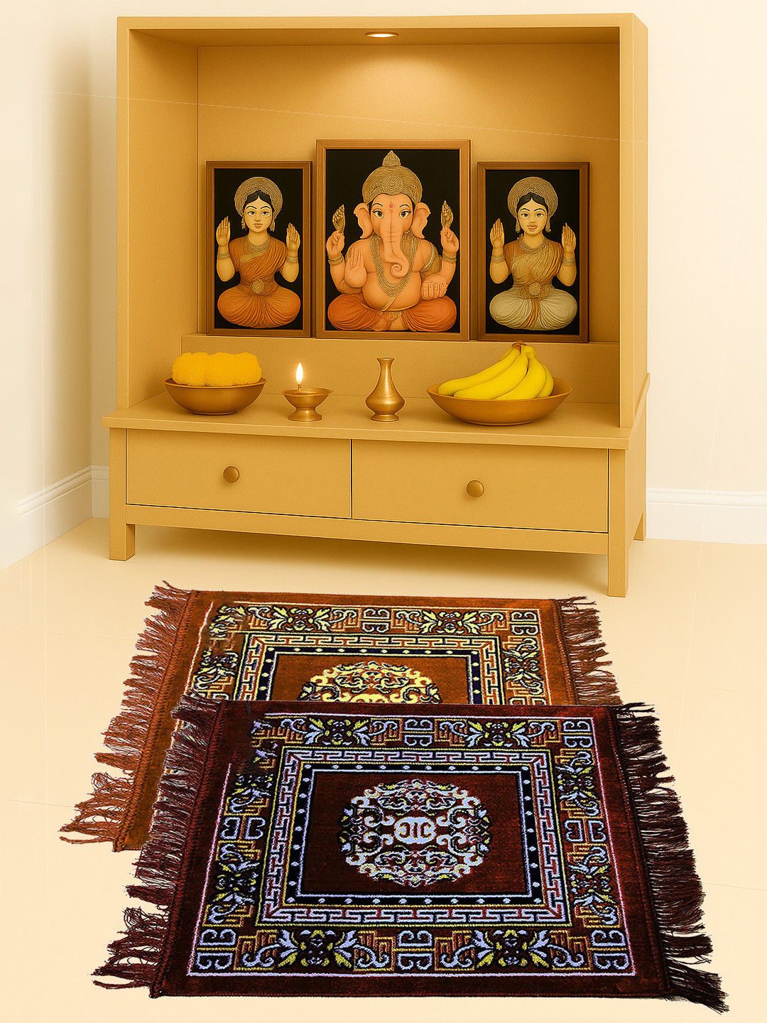 Kuber Industries Red & Blue 2 Pieces Velvet Prayer Mat