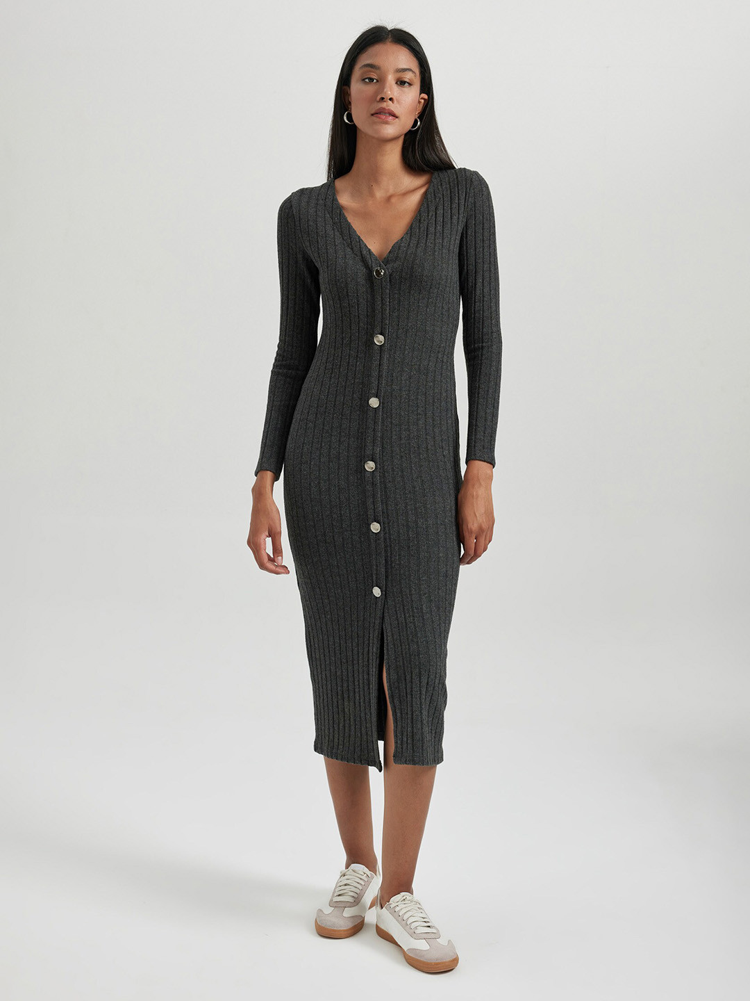 DeFacto Ribbed V- Neck Jumper Dress