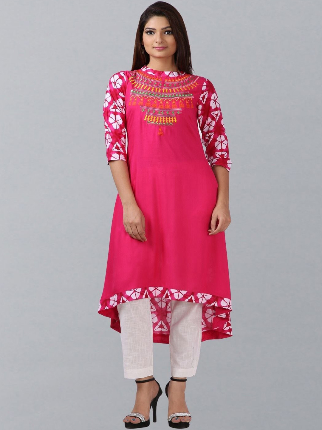 Geroo Jaipur Printed Thread Work A-Line High Low Kurta