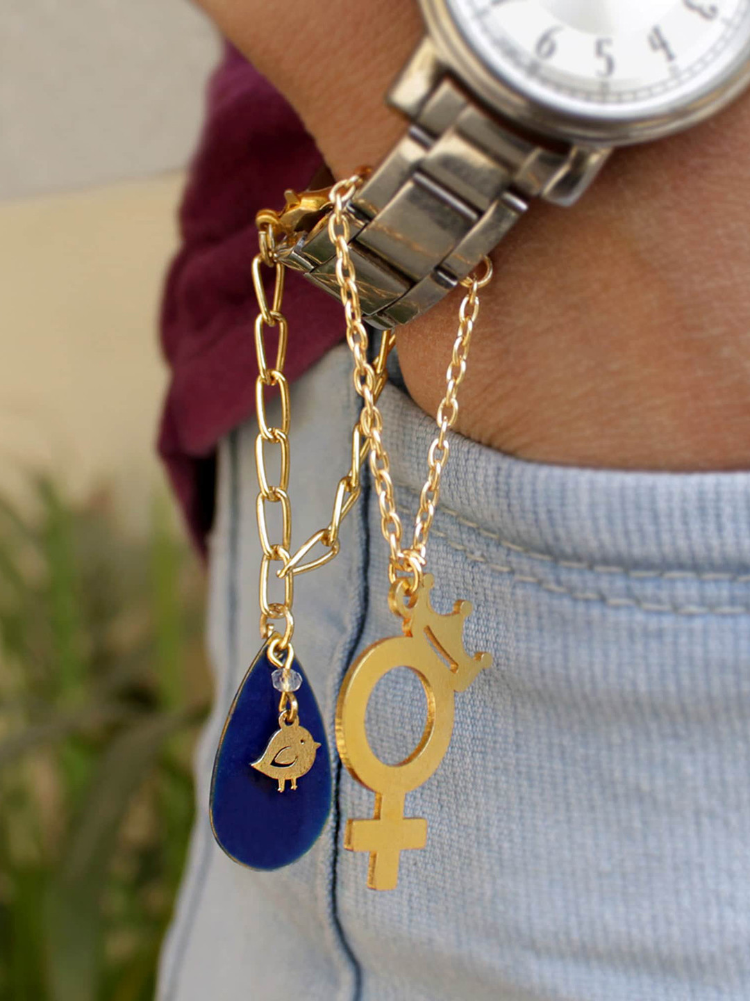 BeAbhika Set Of 2 Stainless Steel Itty Bitty Bird & Venus Crown Watch Charms