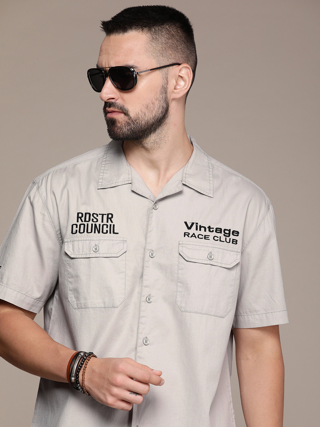 Roadster Men Embroidered Relaxed Cuban Collar Pure Cotton Casual Shirt