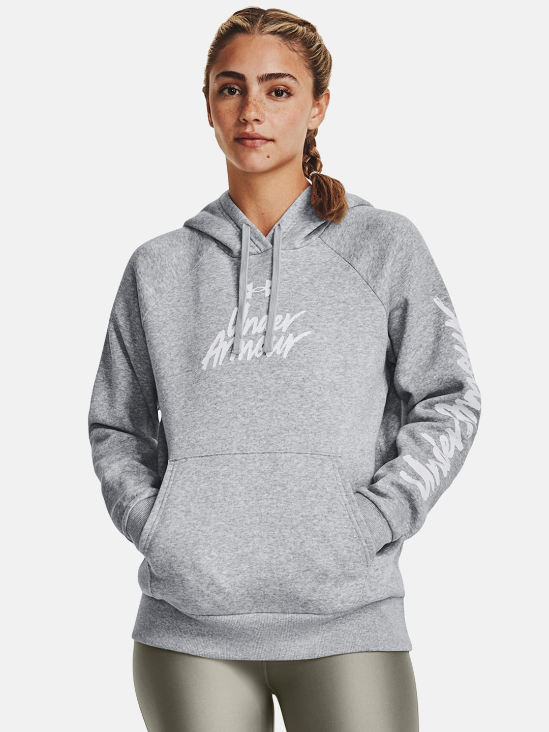 UNDER ARMOUR Women Rival Fleece Graphic Printed Hooded Sweatshirt
