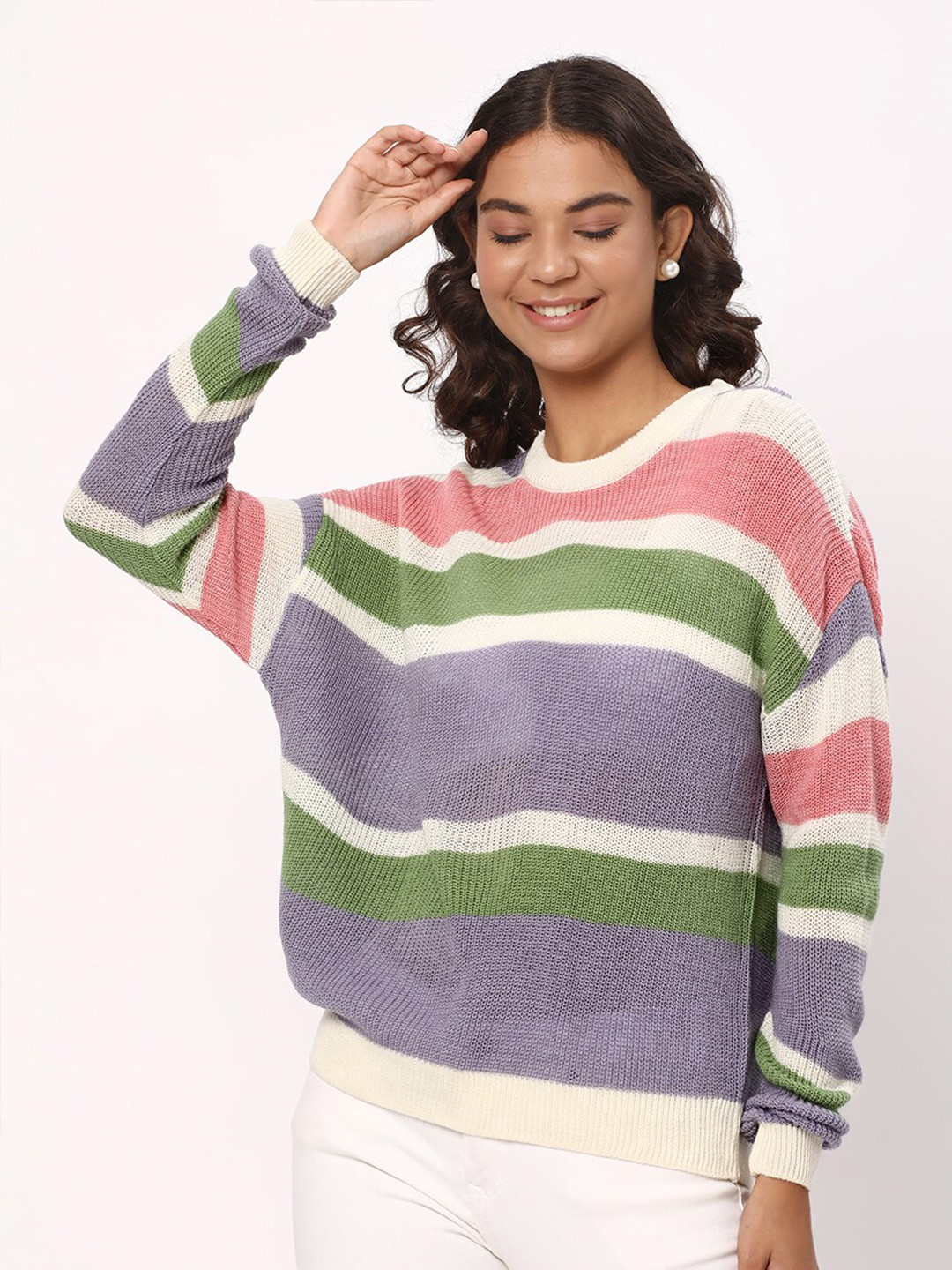 R&B Striped Acrylic Pullover Sweater