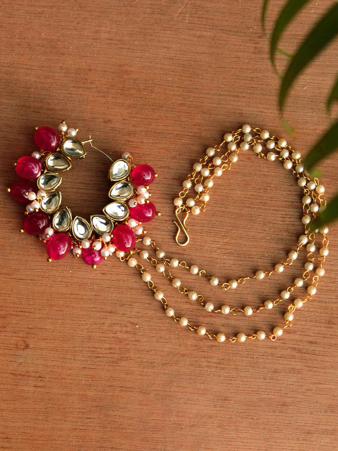 BeAbhika Kundan Studded Nath With Hair Chain