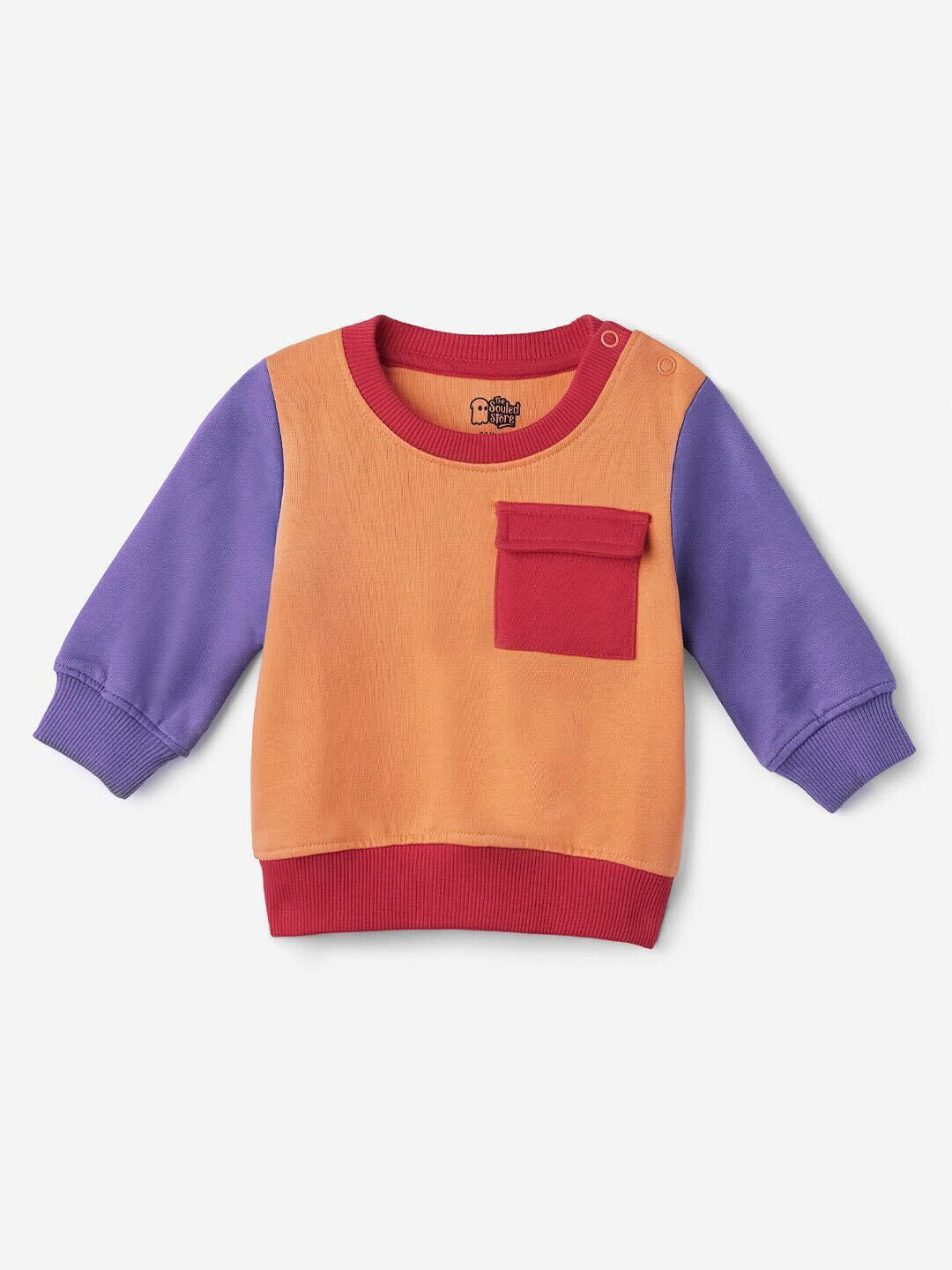 The Souled Store Boys Regular Fit Colourblocked Peach Sweatshirts