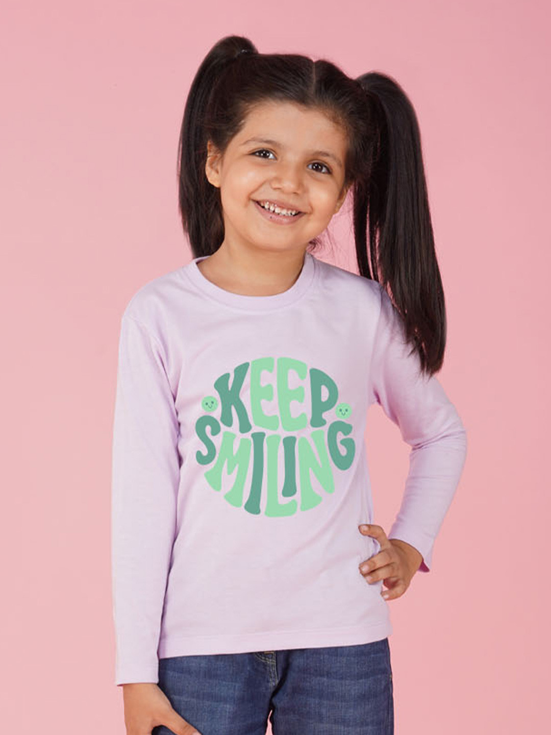 NUSYL Girls Keep Smiling Printed Round Neck T-Shirt