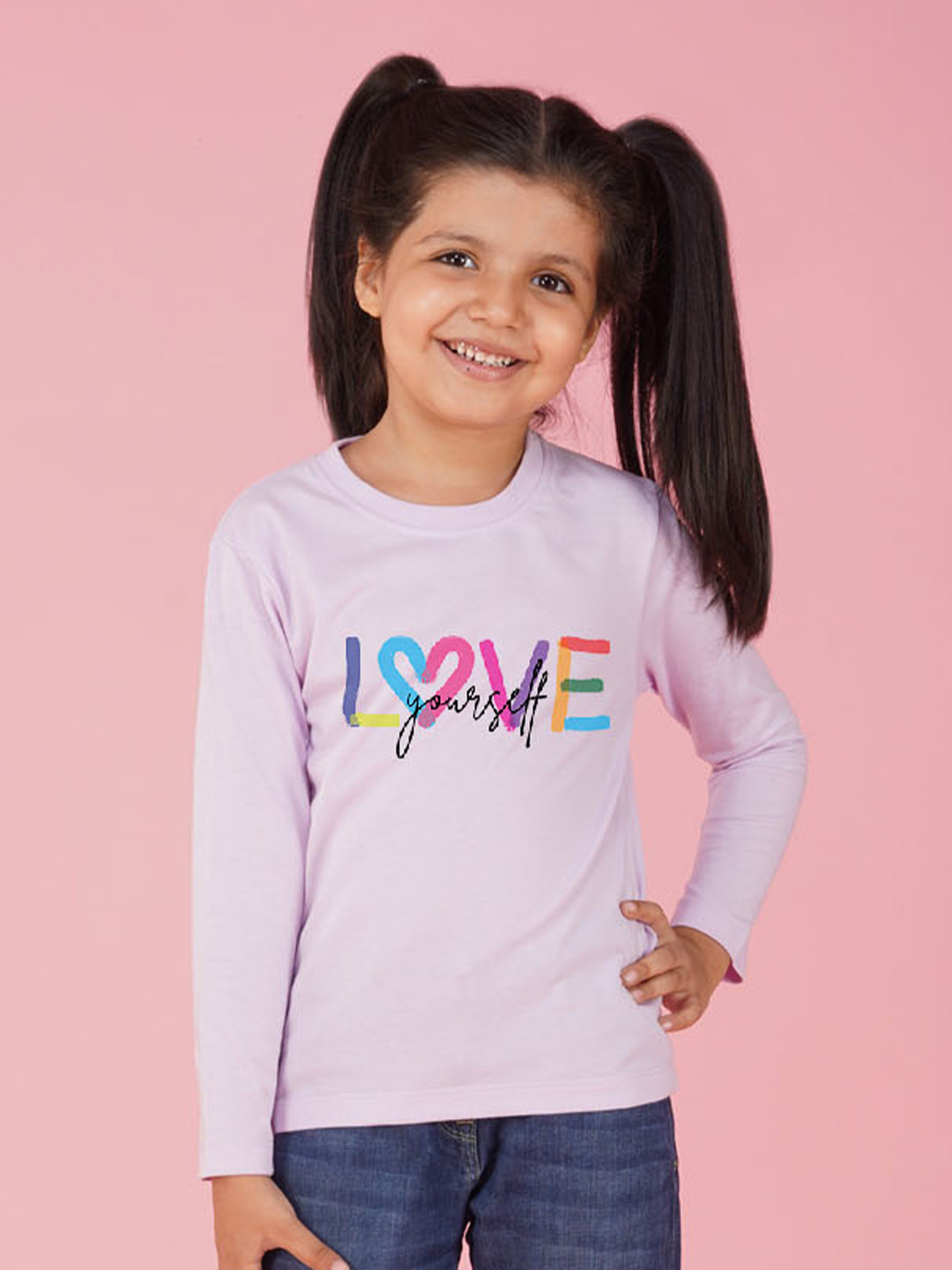 NUSYL Girls Love Yourself Printed Round Neck T-Shirt