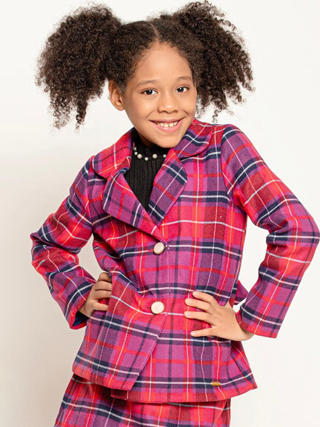One Friday Girls Checked Single Breasted Blazer