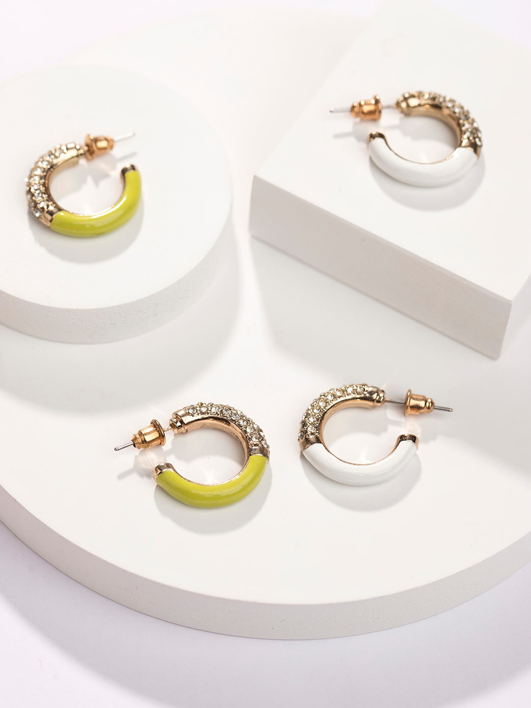 PRITA BY PRIYAASI Set of 2 American Diamond Studded Half Hoop Earrings