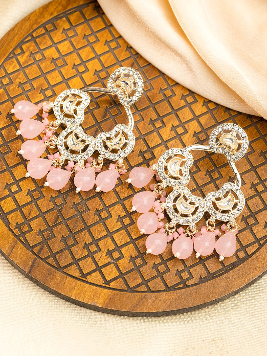 Priyaasi Pink Gold-Plated Contemporary Drop Beaded Earrings