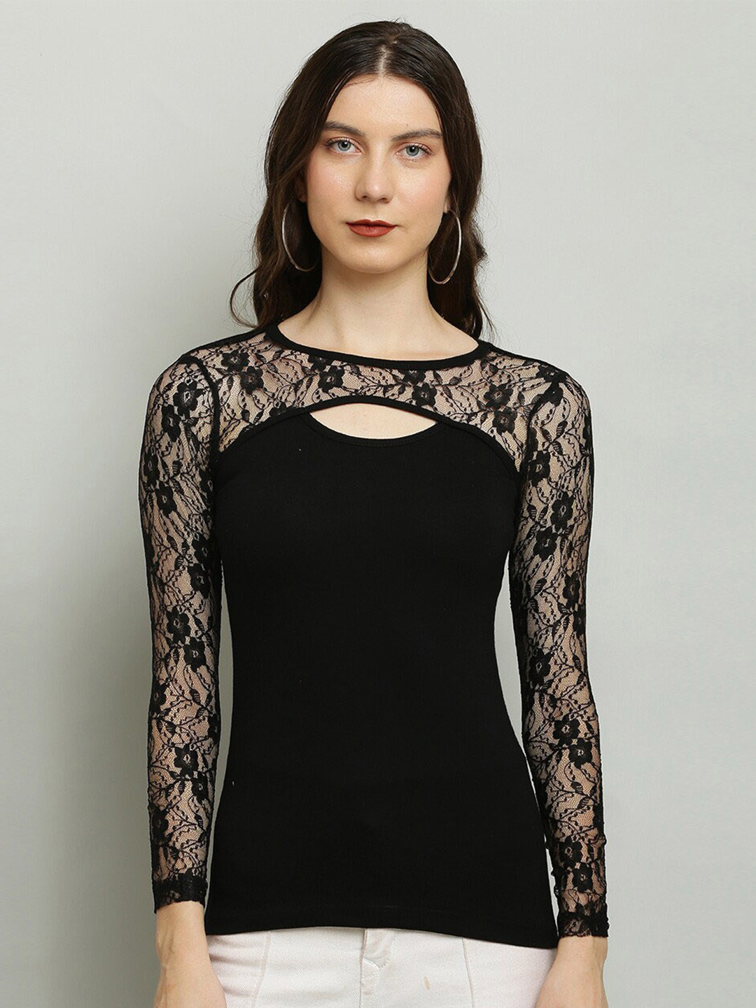 LE BOURGEOIS Self Design Cut-Outs Cotton Regular Top