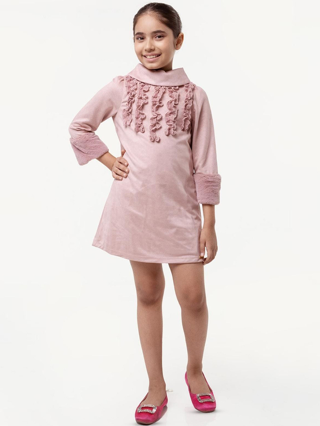 One Friday High Neck Ruffles Detail A-Line Dress