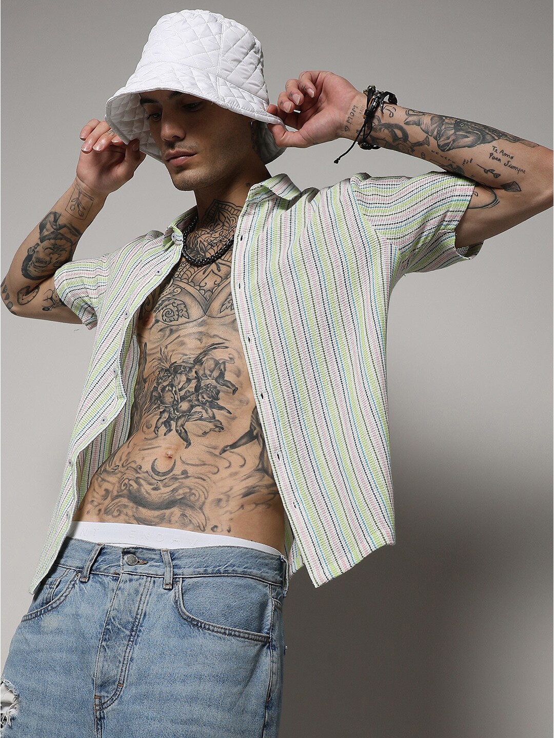 Campus Sutra Multi Stripes Cotton Casual Shirt