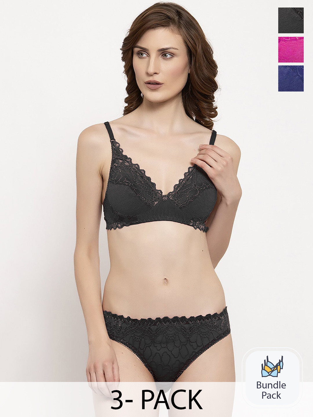 AROUSY Pack Of 3 Self Design Lingerie Set