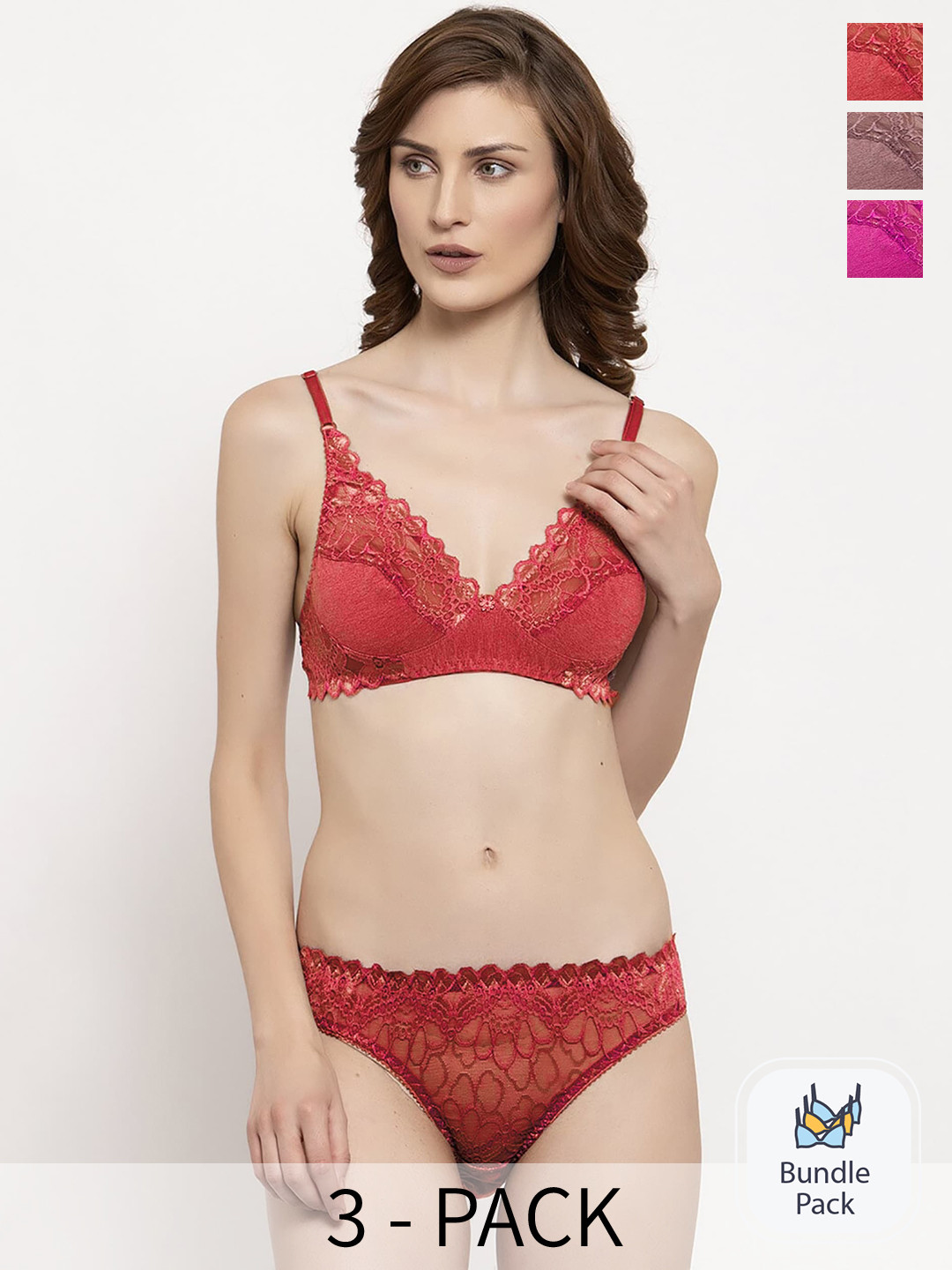 Aamarsh Pack Of 3 Self Design Lingerie Set A_Itwenty Set_Red,Pink,Maroon_30