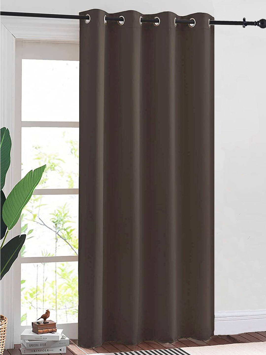 URBAN SPACE Brown 2-Pieces Black Out Long Door Curtains