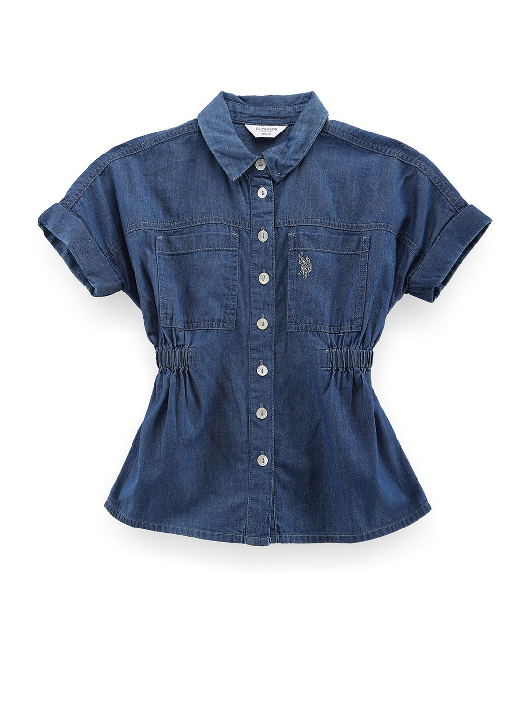 U.S. Polo Assn. Kids Girls Brand Logo Shirt Collar Pocket Cotton Shirt Dress