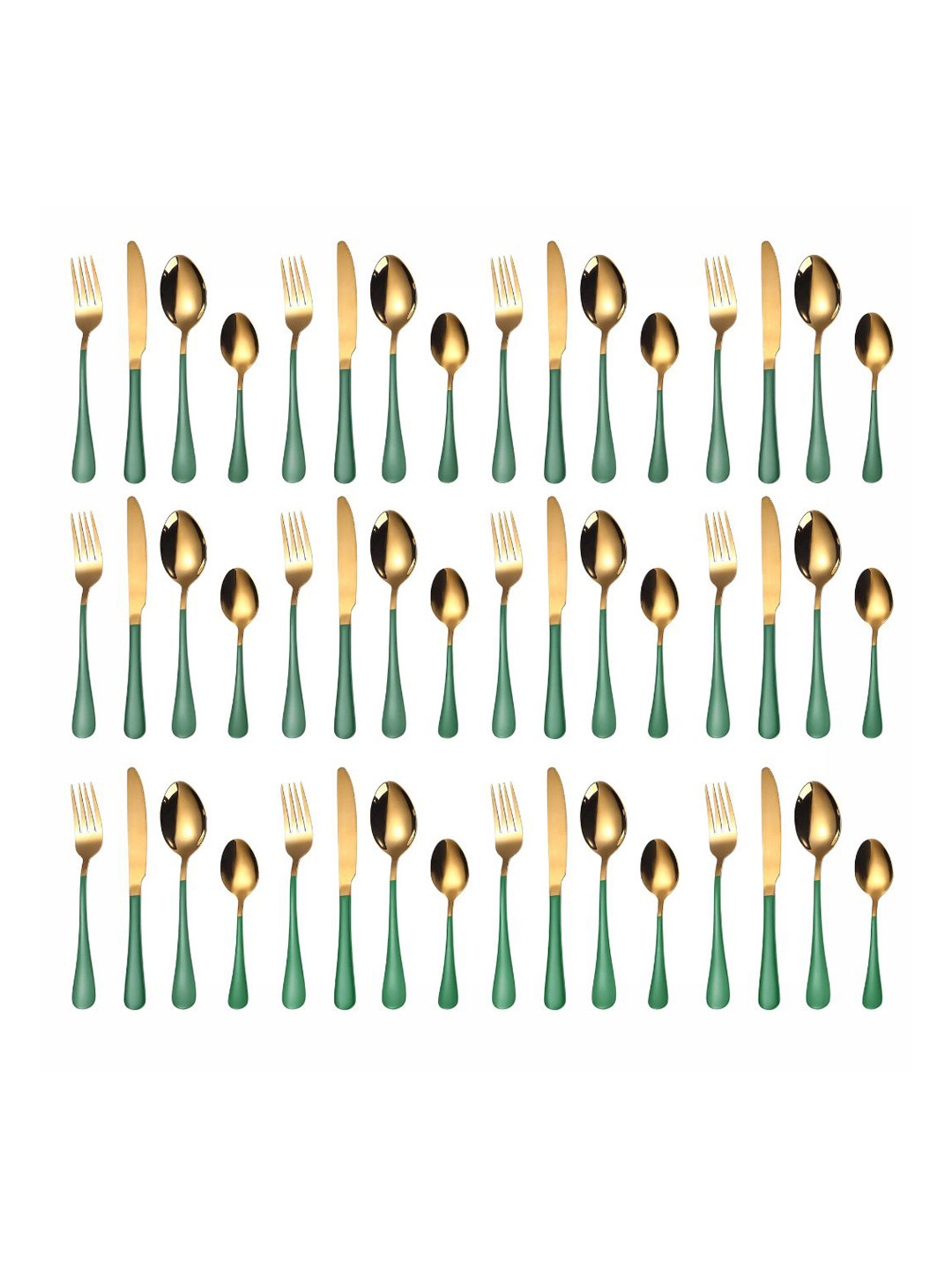 YELONA Green & Gold Toned 48 Pieces Luxury Cutlery Set