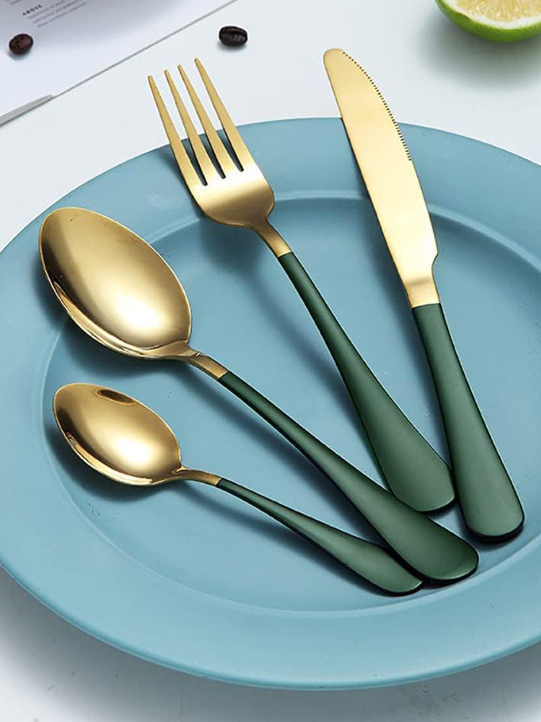 YELONA Green 24 Pieces Stainless Steel Cutlery Set
