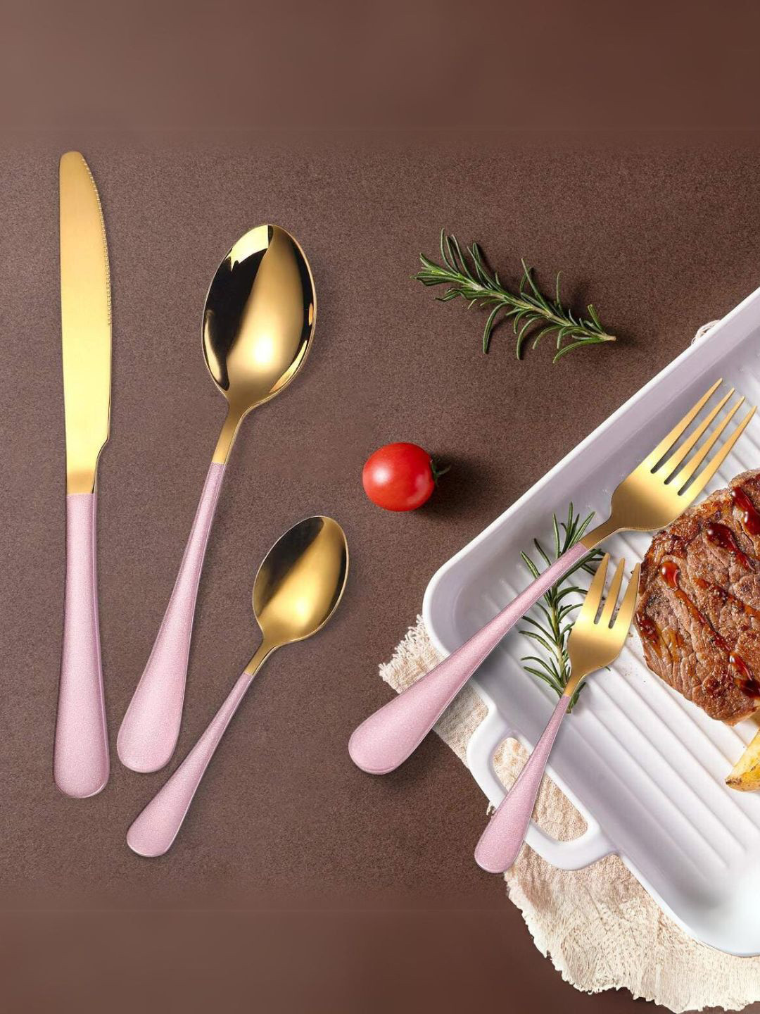 YELONA Pink 24 Pieces Stainless Steel Luxury Cutlery Set