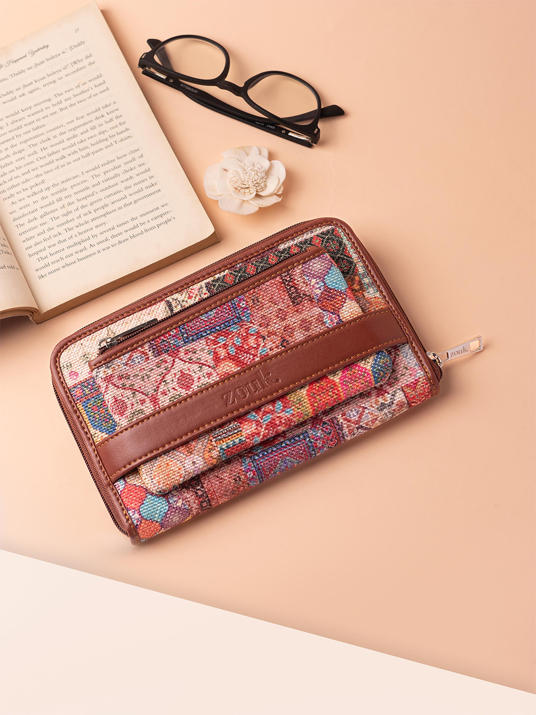 ZOUK Women Kutch Gamthi Classic Abstract Printed Fabric Zip Around Wallet