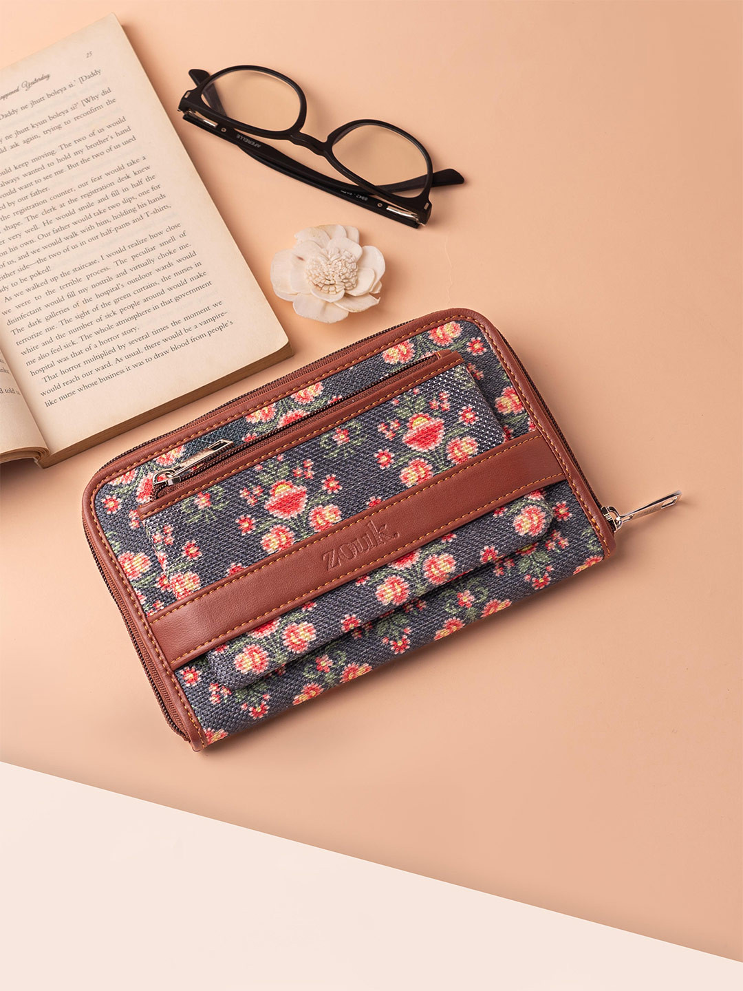 ZOUK Women Mughal Garden Floral Printed Classic Zip Around Wallet