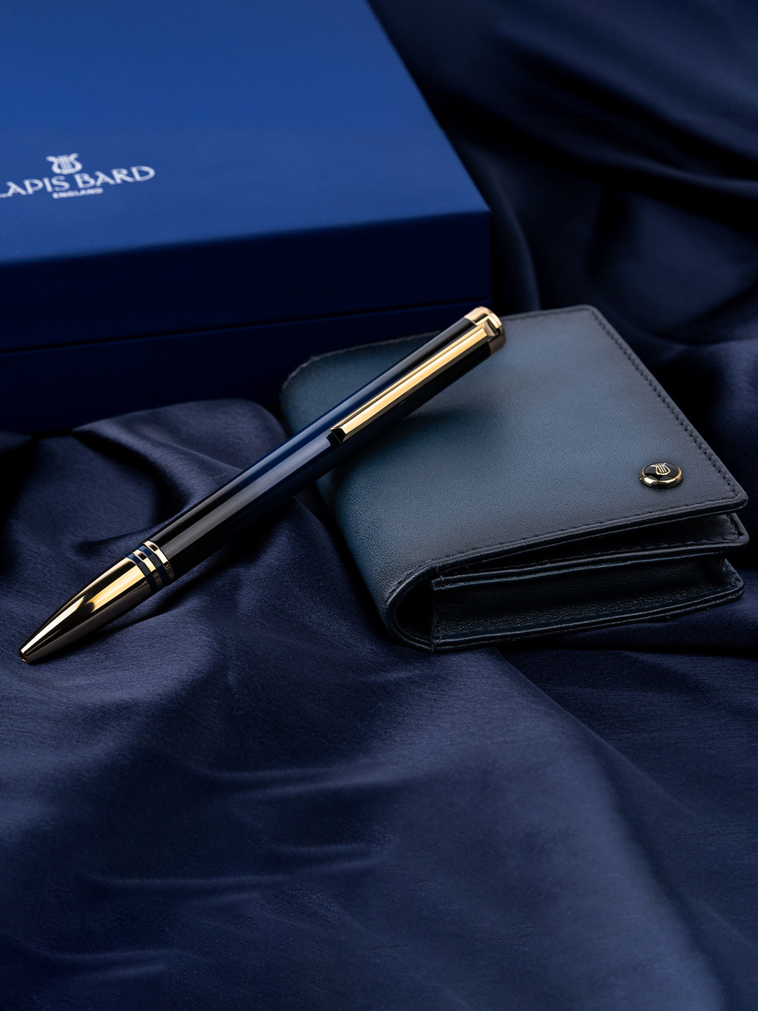 Lapis Bard Blue Torque Ballpoint Pen with Ducorium Business Card Holder Gift Set
