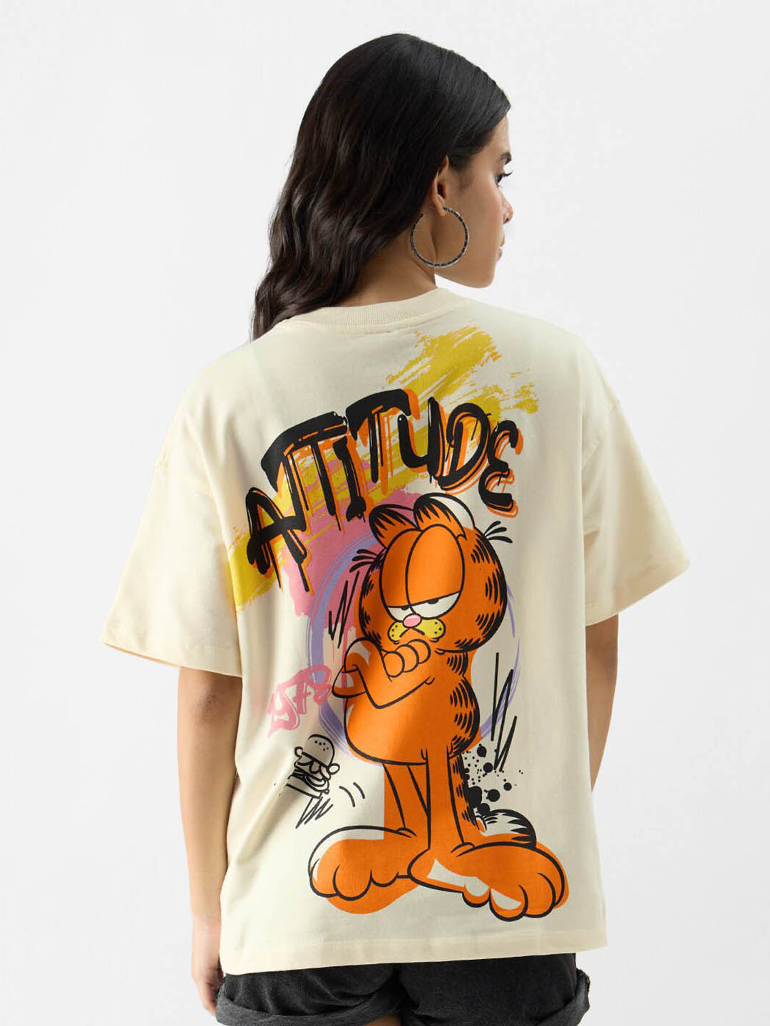 The Souled Store Official Women Garfield: Attitude Off-White Oversized Fit T-Shirt