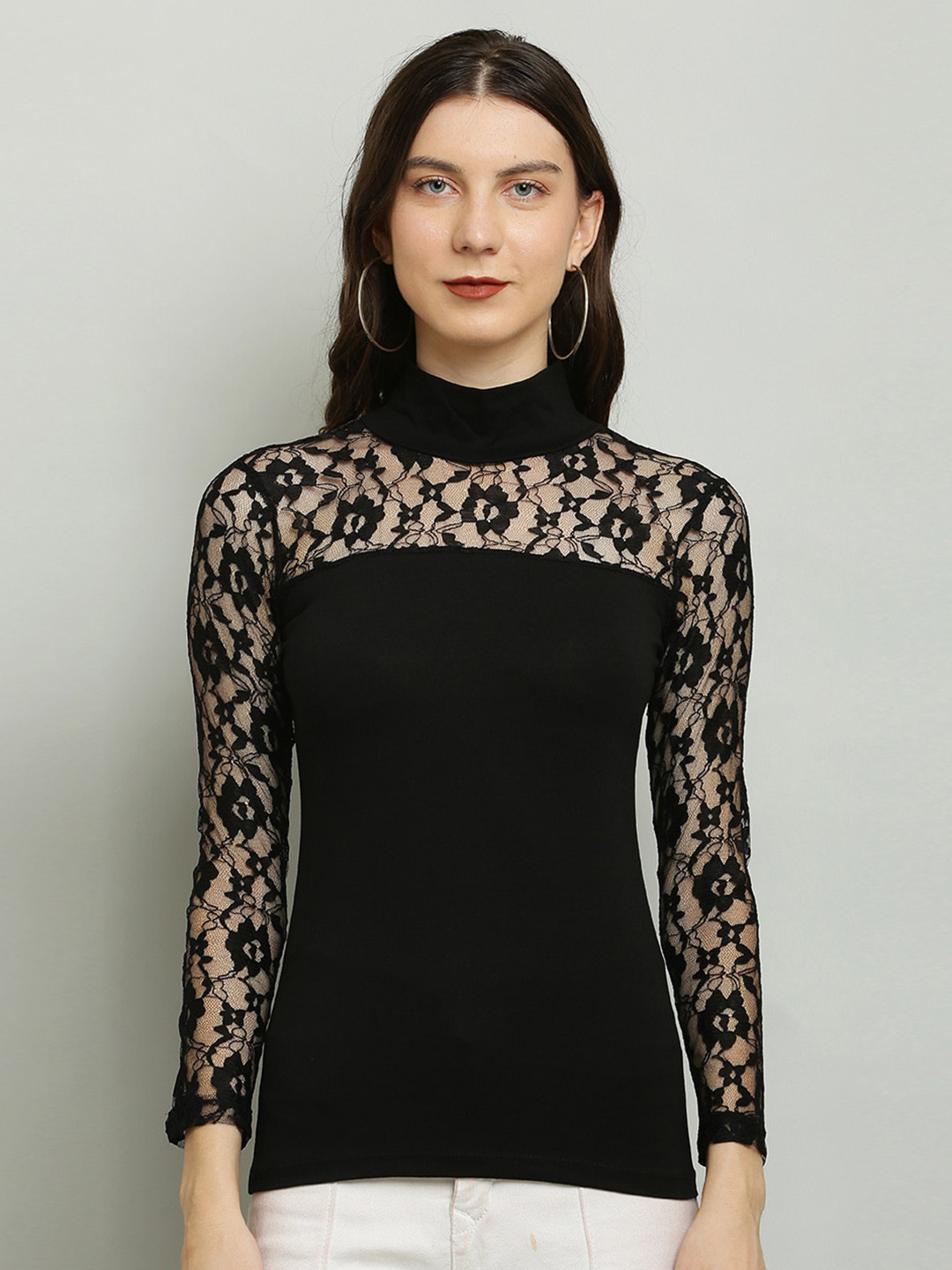 LE BOURGEOIS Self Design High Neck Cotton Regular Top