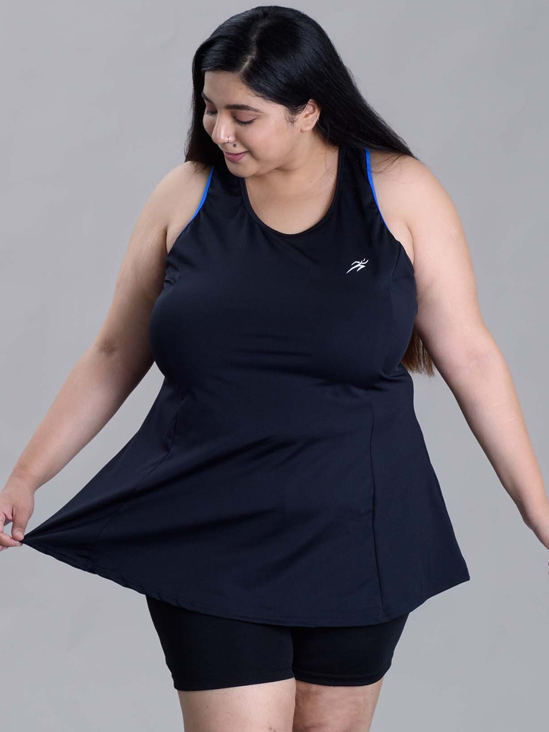 Keepfit Women's Padded Plus Size Padded Swimsuit Frock Style top with boy Shorts Black