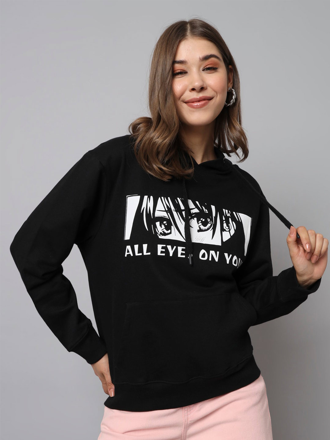 The Dry State Black Graphic Printed Hooded Fleece Pullover Sweatshirt
