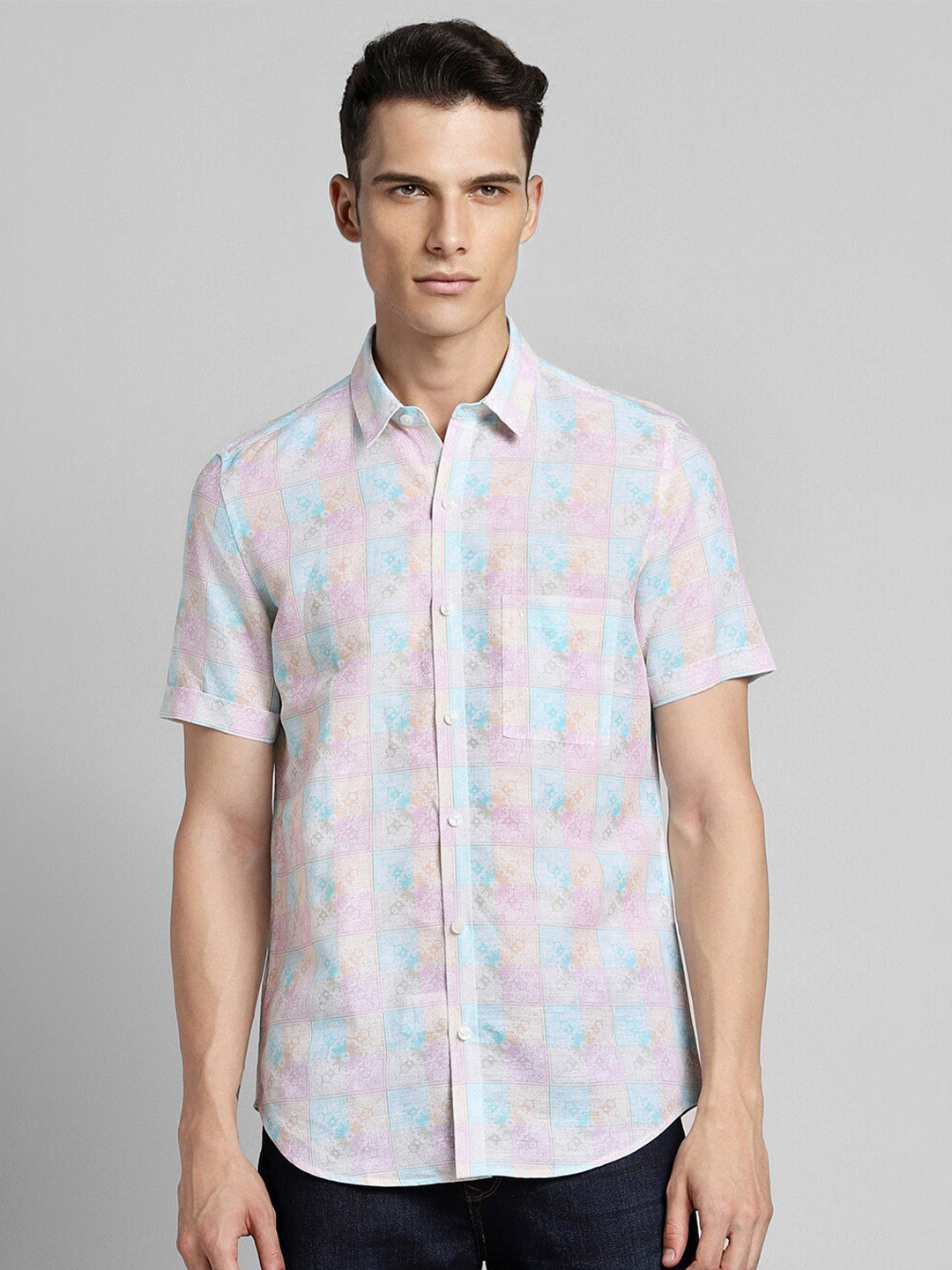 SIMON CARTER LONDON Slim Fit Floral Printed Short Sleeves Casual Shirt