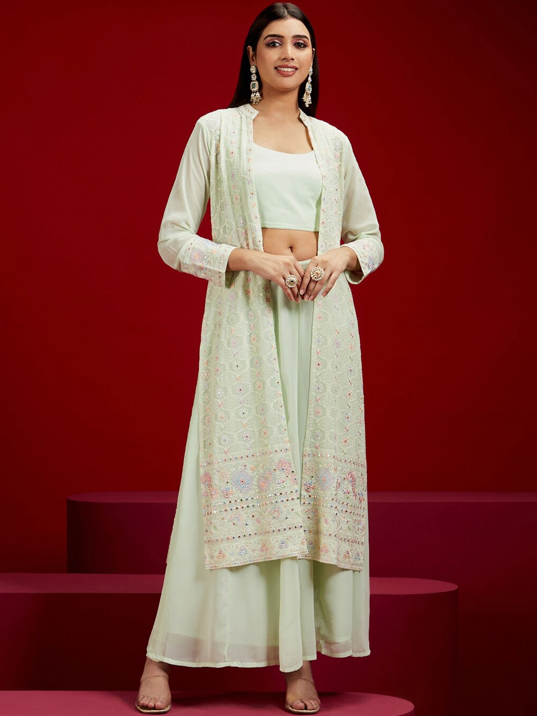 Libas Art Shoulder Straps Top With Shrug with Palazzo