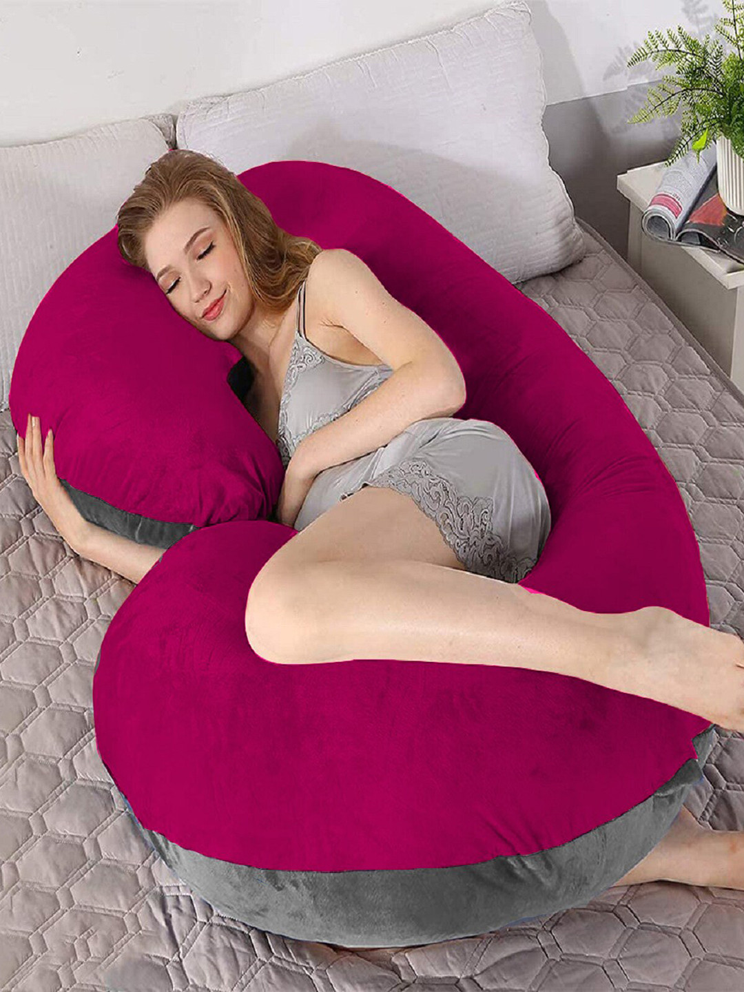 DADDY COOL Red Solid Faux Velvet Adjustable Medium Fibre Sleep Pillow-25.4 x 76.2 x 139.7 cm