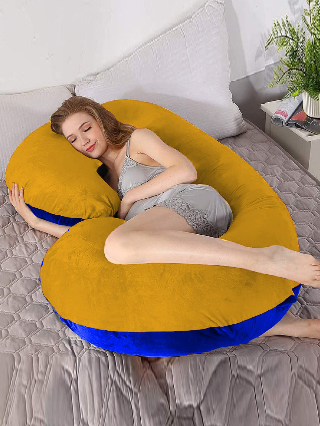 DADDY COOL Gold Solid Faux Velvet Adjustable Medium Fibre Sleep Pillow-17 x 76.2 x 132.08 cm