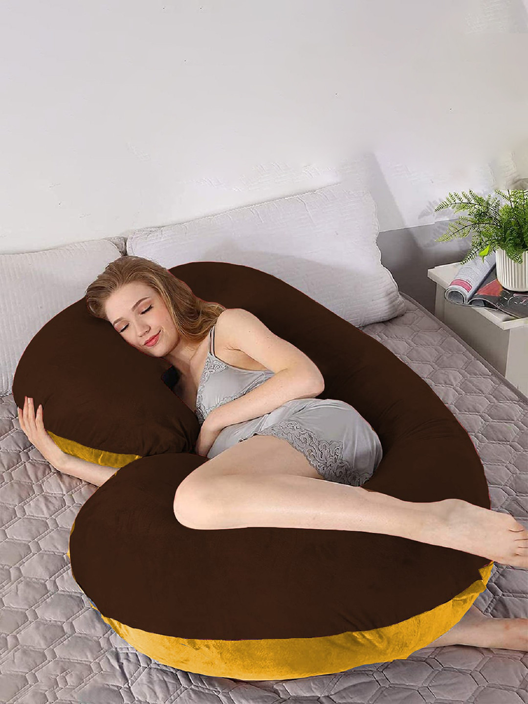 DADDY COOL Brown Solid Faux Velvet Medium Fibre Therapedic Pillow-25.4 x 76.2 x 1.39 cm