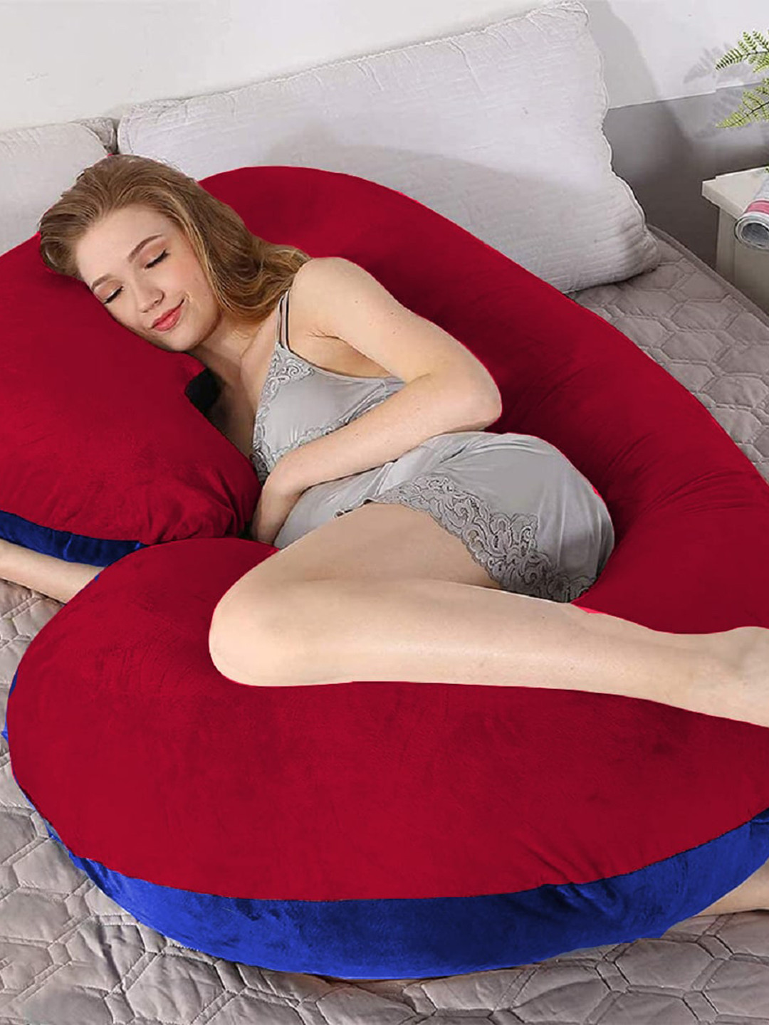 DADDY COOL Maroon Solid Faux Velvet Medium Fibre Sleep Pillow-17.78 x 30 x 52 cm